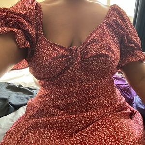 Plus Puff Sleeve Drawstring Milkmaid Dress